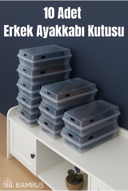 10'lu Şeffaf Erkek Ayakkabı Kutusu
