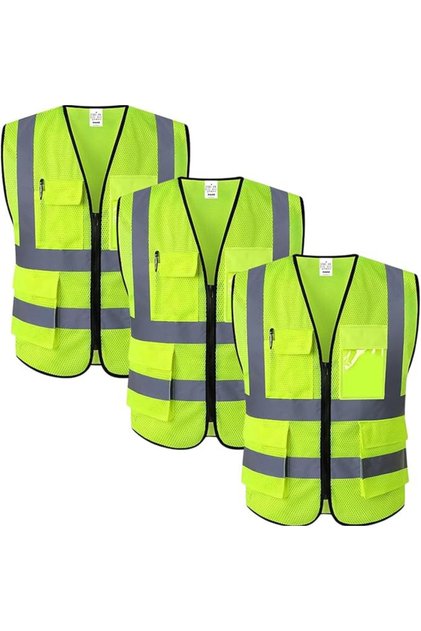 AUTO FAMILY High Visibility Safety Vests with Reflective Strips XXL (Packof 3)