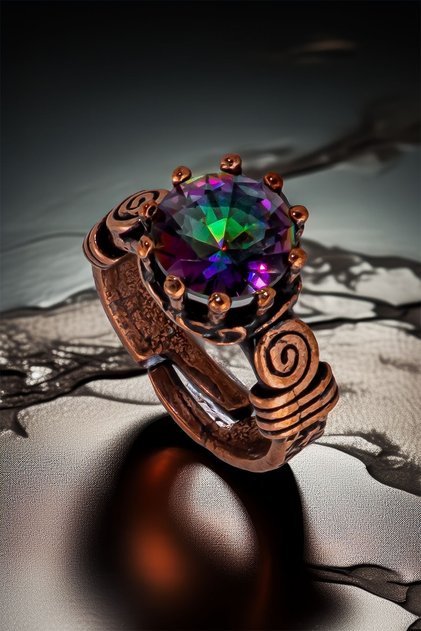 Women's Copper Ring - Mystic Topaz Stone 2 Tree Bark Model Copper Ring