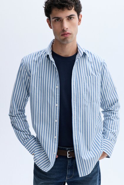 Men's Blue Striped Regular Fit Long Sleeve Shirt