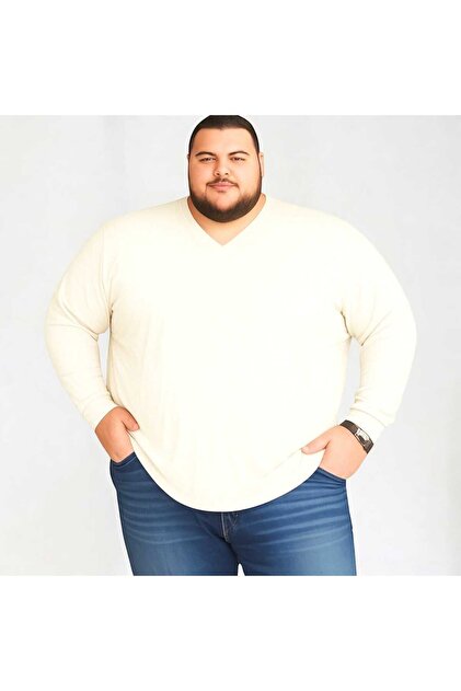 sngl Erkek Büyük Beden Oversize Uzun Kollu V Yaka T-shirt 3xl 4xl