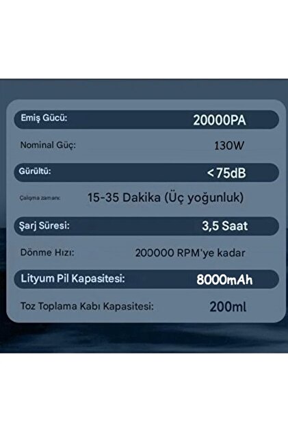 ZELIA Wear 20.000pA Yeni Nesil Güçlü Oto Süpürge 9 in 1 Vakumlu
