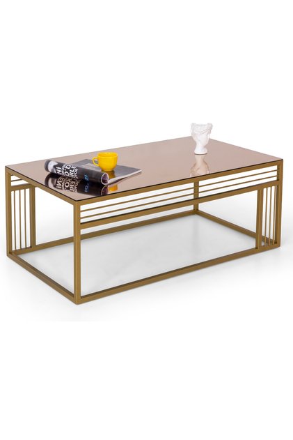 Milano Gold Metal Ayaklı Orta Sehpa – Bronz Aynalı Dikdörtgen Sehpa 60x110 cm