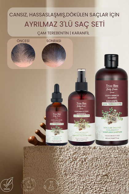 True Bee Çam Terebentin | Karanfil Kompleks Ayrılmaz 3'lü Saç Seti