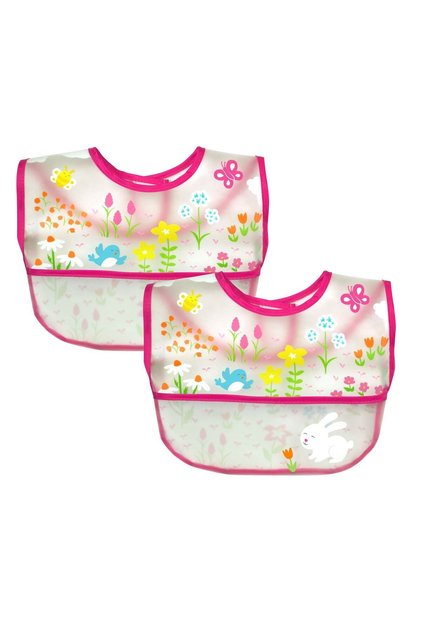 2 Pcs 9-18 Months Pink Waterproof Eva Fabric Velcro Baby Bib