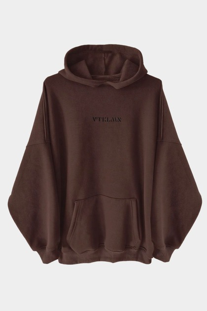 Kahverengi Oversize Kapüşonlu Hoodie Sweatshirt
