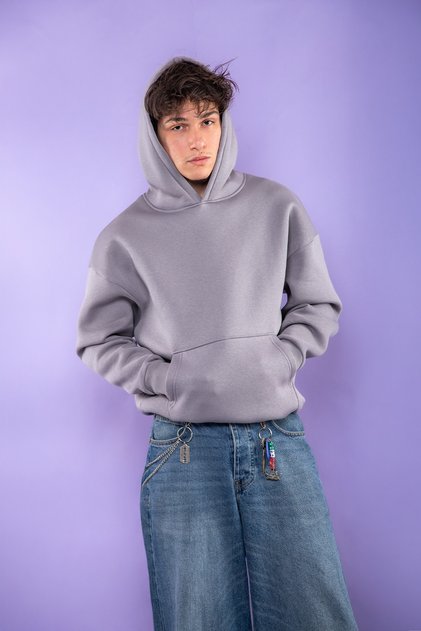 Basic Oversize Unisex Gray Hoodie