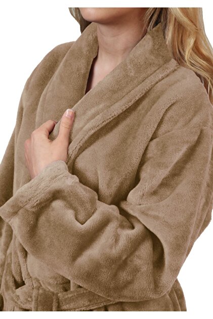 beige fluffy dressing gown ARTHUR Fleece Dressing gown Plain Brown Size 44/46 Women's Dressing Gowns, Bathrobes & Jackets main image 0