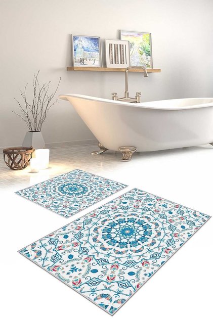 Decorative Modern Design Non-Slip Base Double Set Bath Mat & Toilet Seat Set-2 Pieces