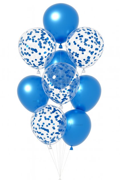 20 Blue Confetti Balloon Set (10 Metallic Blue Balloons, 10 Transparent Balloons, 10g Silver Balloon Confetti)
