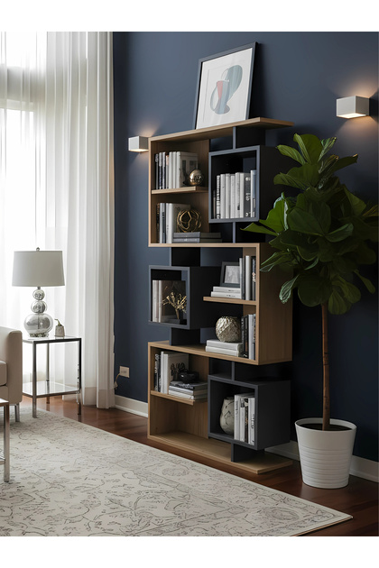 Premium MDF Ürün Modern Tasarım Labirent Kitaplık | Geometrik Dekoratif Salon Raf Ünitesi