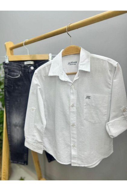 Boy's 100% Cotton Linen Shirt 24127 White