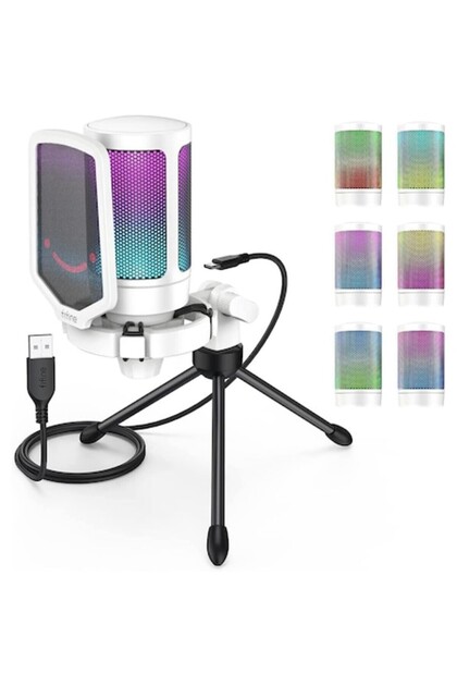 Microfon condensator pentru gaming A6VW, cardioid, RGB, streaming, podcast, USB, dezactivare rapidă a sunetului