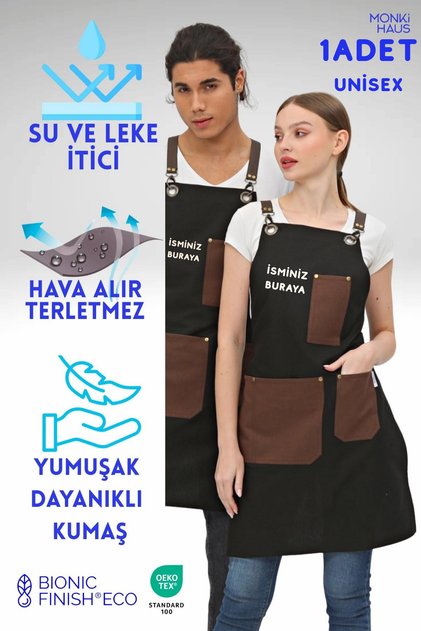 Kişiye Özel Isim Nakışlı Önlük Mutfak Kafe Chef Barista Garson Çiçekçi Kuaför Önlüğü 1 Adet