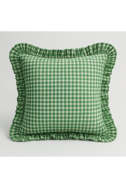 Double Gingham Pattern Ruffled Throw Pillow Cover | 2-Piece Plaid Vintage Decorative Checkered Pillow