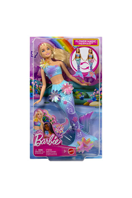 Sürpriz çiçek açma özelliğiyle ve incili saç bandıyla Barbie Büyülü Çiçekler deniz kızı oyuncağı