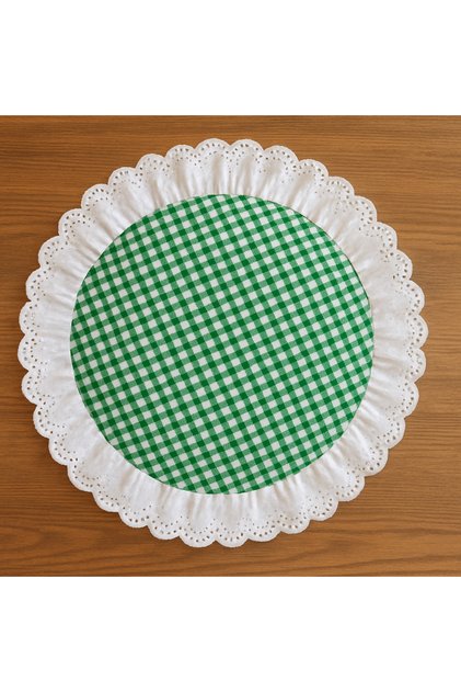 Gingham Zefir Fabric Fisto Ruffle Detailed Round American Supla Green 1 Piece