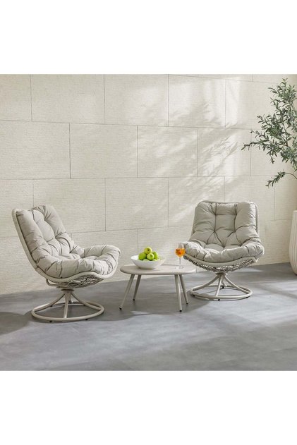 Vistara 3 Pc Swivel Chair Bistro Set| 1+2 Seater Table & Chairs| Modern Light Grey Garden Furniture