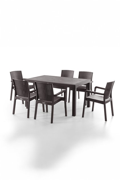 King 6 Kişilik Rattan Masa Sandalye Takımı Kahve