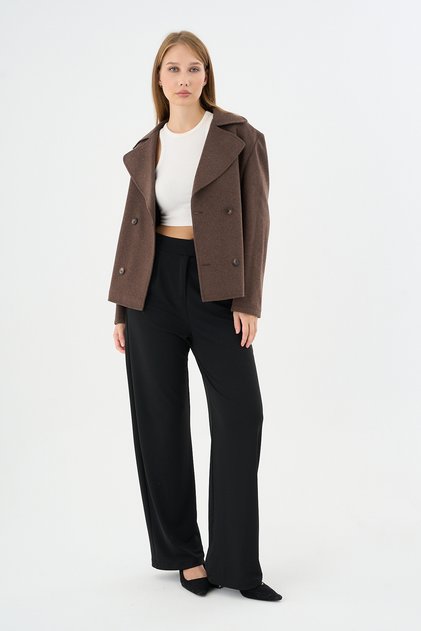 Women's Oversize Double-Breasted Cashmere Coat Jacket Brown