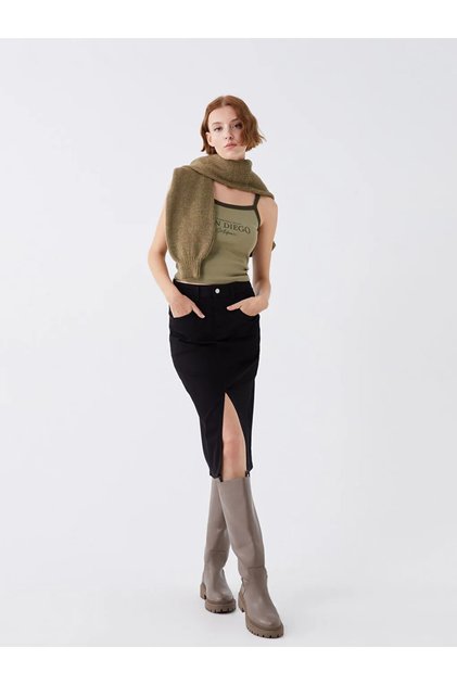 Lcw Vision Black Slim Fit Women's Jean Skirt