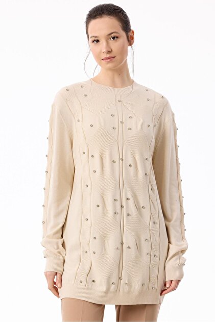 Knitted Detailed Stoned Knitwear Tunic Vani̇lya