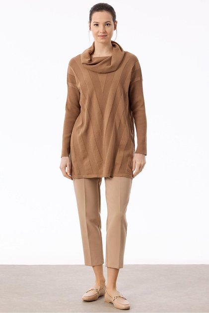 Degaje Yaka Triko Tunik Camel
