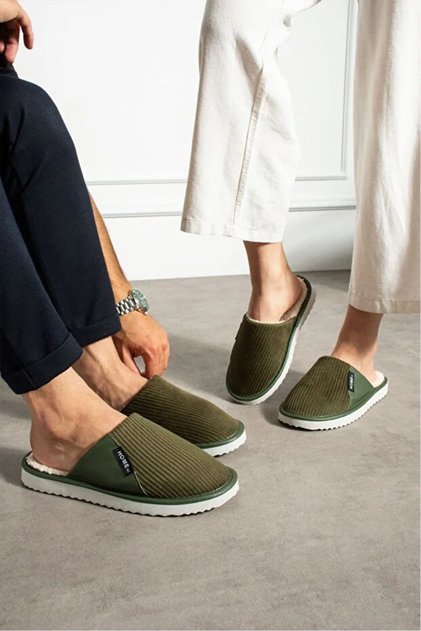 Unisex Couple Combination Velvet Leather Detailed Wool Inside Ribbed Fabric House Slippers Dowry Bundle Slippers