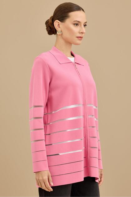 Knitted Detailed Knitwear Rayon Cardigan Pink