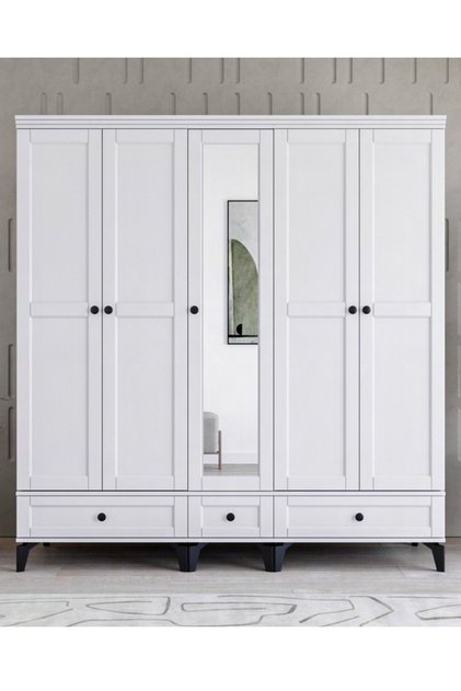 Silva 5 Kapılı Dolap / %100 MDF / Beyaz