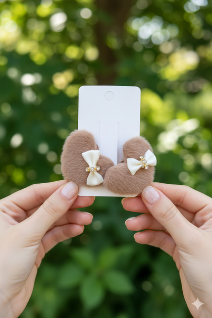 Stylish Plush Rubber Buckle Set with Heart Model and Stone Detail, 2 Pieces