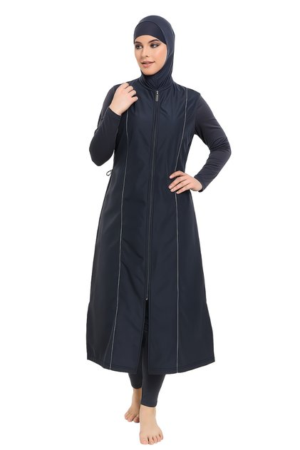 Burkini Islamic Extra Long Full Hijab Swimsuit with Micro Sleeves, Polyester Blend Material