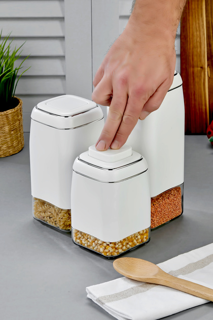 Le Paon 3'lü Tuşlu Vakumlu Kavanoz Seti 1800 ml – 1500 ml – 1300