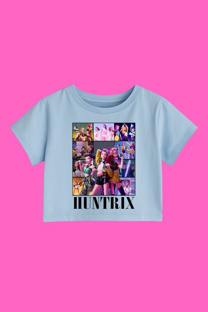 K-Pop Demon Hunters Huntrix Printed Cropped Crop Top Slim Fit