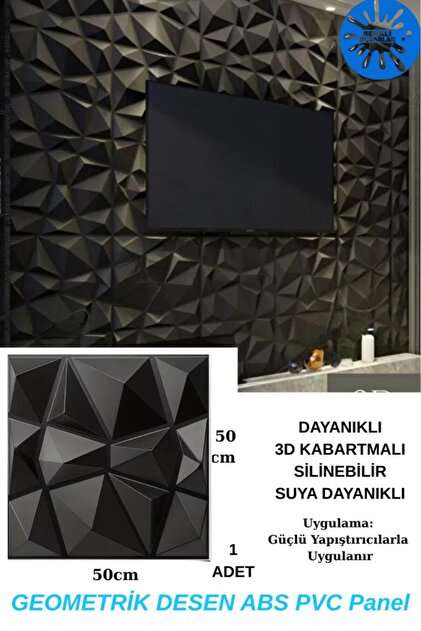 50cm x 50cm 1 Adet 3D Abs Malzeme PVC Dayanıklı Duvar Paneli Silinebilir Geometrik Model Panel