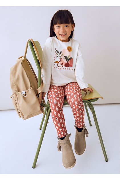 Girl's 2-Piece Set (Ages 4-10) – 100% Cotton Printed Blouse and Patterned Leggings