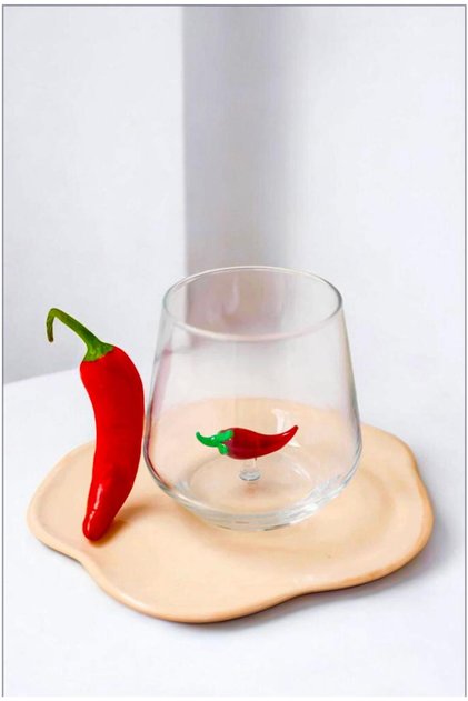 Handmade Murano Glass Cup with Pepper Figure – Decorative and Collectible