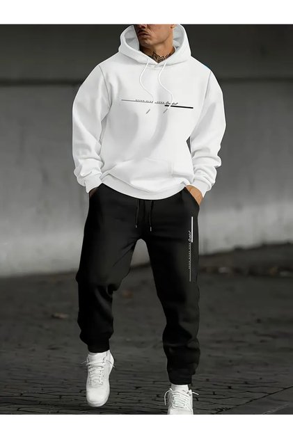 Men's Casual Letter Print Hoodie and Sweatpants Set