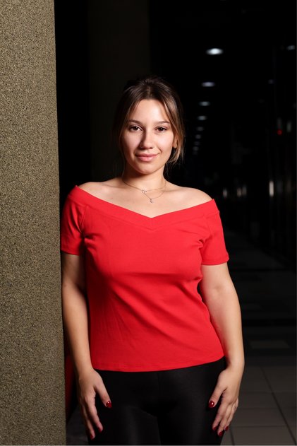 Front Back V-Neck Off-The-Shoulder Short Sleeve Ribbed Red Women's Blouse