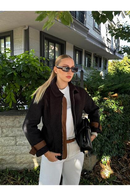 Rosa Buklet Fermuarlı Belden Sıkmalı Siyah Bomber Ceket