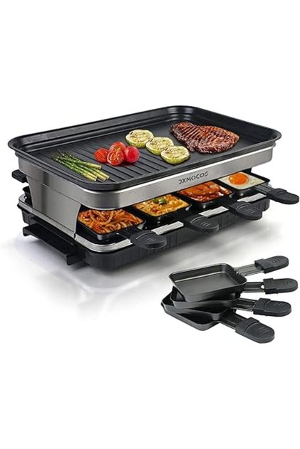 Dxmocos Raclette Grills Indoor Raclette Machine, Grill for 8 with Non-Stick Coating Plate, 8 Mini Pa
