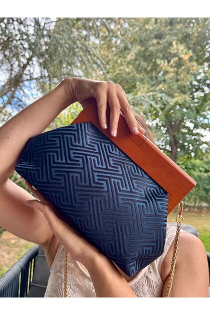 Bahram Petite - Chain, Wooden Fabric Bag, Clutch, Handbag, Shoulder Bag