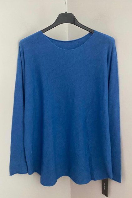 Women's Cobalt Blue Plain Pattern Crew Neck Long Sleeve Knitwear Blouse Sweater