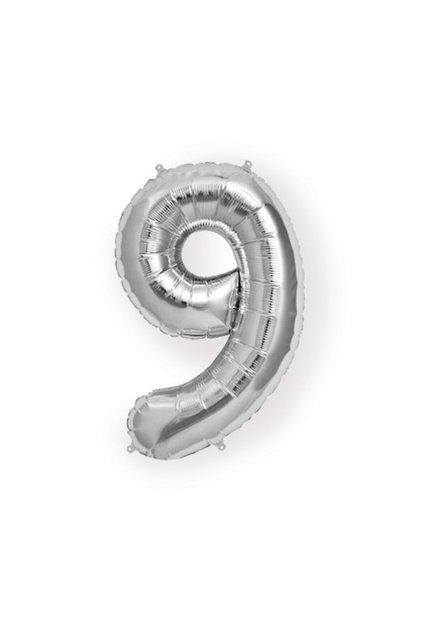Balon folie numărul 9 argintiu 35 cm