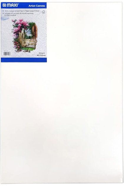 Stretched Painting Canvas Board 380 Gsm 40x50cm For Oil & Acrylic Artist Drawing Paints, White, MX-C