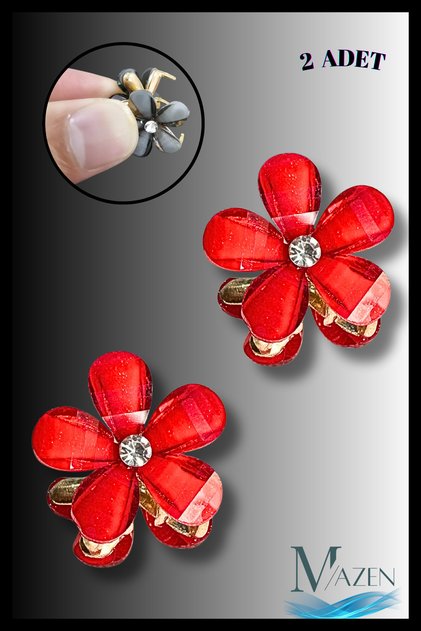 2 Pieces of Small Clothespins with Colorful Flower Figures |   Shiny Stone Detailed |   Hair Clip 2 cm