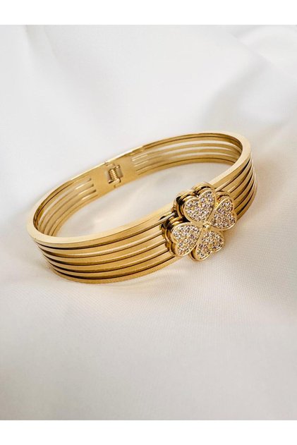 Steel Gold Magnet Clover Luck Bracelet