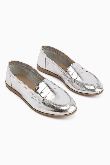 Solina Genuine Leather Silver Patent Leather Moccasin Shoes Comfortable Casual Loafer