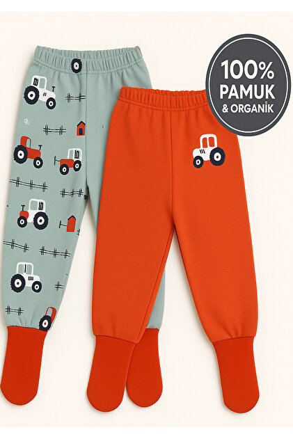 Baby&Child Organic Booties Pants Self-Socking Bottom Pajamas Seasonal Cotton Set of 2
