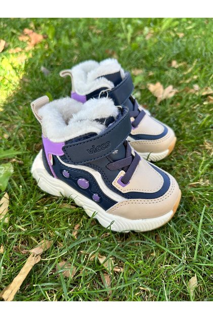 Size 22-35 Beige Girls' Boots with Fur Inside and Non-Slip Sole